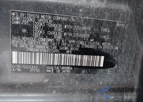 2022 Toyota Rav4 Hybrid Xle Premium from USA, damaged, VIN JTMB6RFV1NJ023495